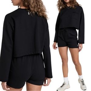 Free People Sunny Set Sporty Crop Top and Shorts Set Black NWT